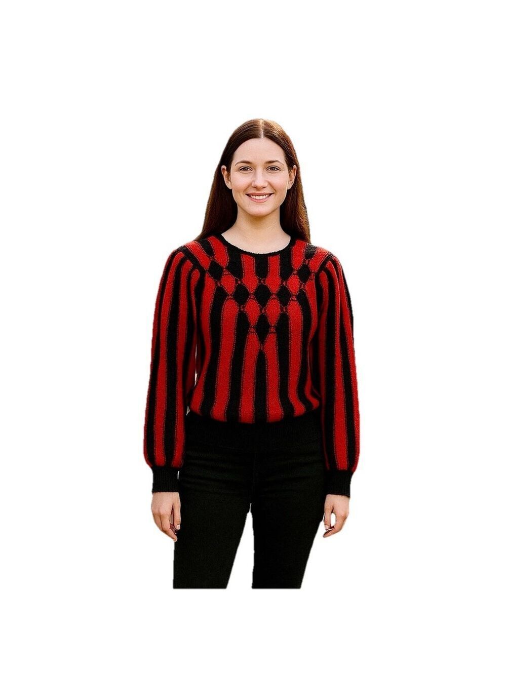 Lilly Of California Vintage Sweater Small Red Black Vintage Striped 80s Preppy
